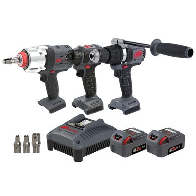 Ingersoll Rand 20V Cordless Combo Tool Kit, D3411 1/4 Inch Screwdriver, D5241 1/2 Inch Hammer Drill, W7153 DXS Impact