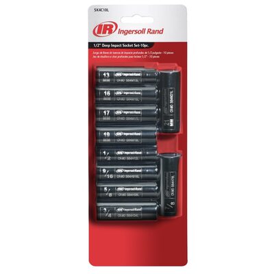 Ingersoll Rand 1/2" Drive Hex Deep Metric & SAE Impact Socket Set, 10-Piece