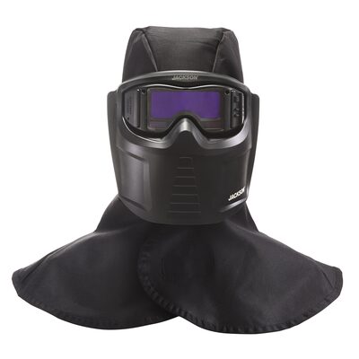 Jackson Safety Welding Mask and Hood Kit - Auto Darkening -  Thermoplastic - 1.38" x 3.54" Viewing Area - Shade 3/5-12 ADF - Black - Rebel Series