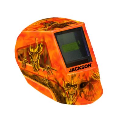 Jackson Safety Welding Helmet - Auto Darkening - Nylon - 3.94" x 3.64" Viewing Area - Shade 3/5-13 Variable ADF 1/1/1/1 - 370 Speed Dial Headgear - Hellfire Graphics
