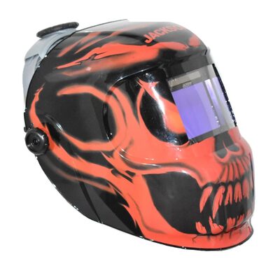 Jackson Safety Welding Helmet - Auto Darkening - Nylon - 3.94" x 2.36" Viewing Area - Shade 4/9-13 Variable with Grind ADF 1/1/1/2 - 370 Speed Dial Headgear - Bead Demon Graphics