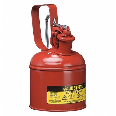 Justrite Mfg. Co. 1 Pint Steel Safety Can For Flammables, Type I, Flame Arrester, Trigger-Handle, Red - 10001