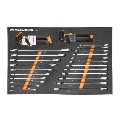 GearWrench 44 Piece 90T SAE/Metric Combination Ratcheting Wrench & Long Arm Hex Key Set with Foam Storage Tray