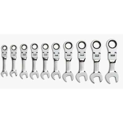 GearWrench 10 Piece 72-Tooth 12 Point Stubby Flex Head Ratcheting Combination Metric Wrench Set