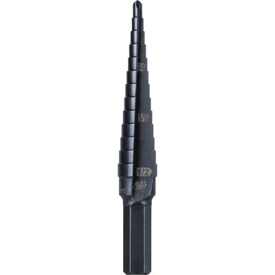 Klein Tools 13-Step Drill Bit, 3/8-Inch Hex, Double Straight Flute, 1/8-Inch to 1/2-Inch