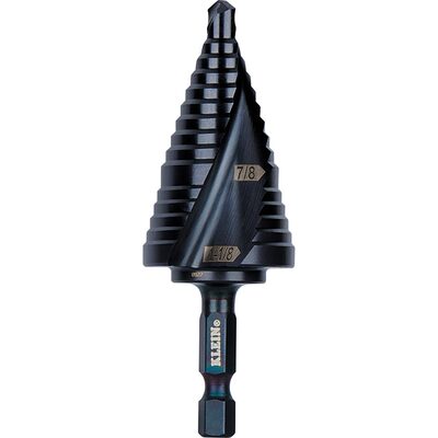 Klein Tools Step Drill Bit, Quick Release, Double Spiral Flute, 7/8 to 1-1/8-Inch