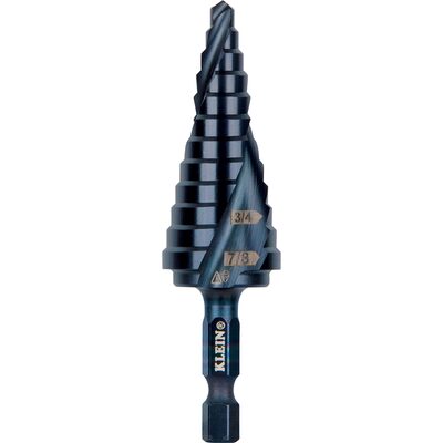 Klein Tools Step Drill Bit, Quick Release, Double Spiral Flute, 3/16 to 7/8-Inch