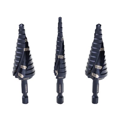 Klein Tools Step Drill Bit Set, Quick-Release, Double Fluted, 3-Piece