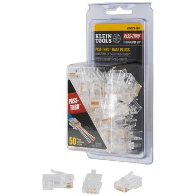 Klein Tools Pass-Thru&trade; Modular Data Plugs, RJ-45-CAT6A, UTP, 50-Pack
