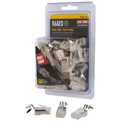 Klein Tools Pass-Thru&trade; Modular Data Plugs, RJ45-CAT6A, Shielded (STP), 50-Pack