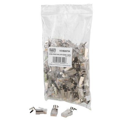 Klein Tools Pass-Thru&trade; Modular Data Plug, RJ45-CAT6A, Shielded (STP), 100-Pack