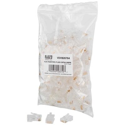 Klein Tools Pass-Thru&trade; Modular Data Plugs, RJ45-CAT6A, UTP 200-Pack