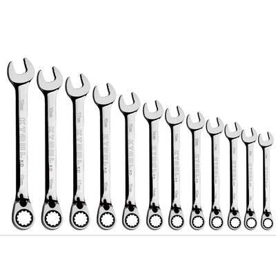K Tool International Wrench Set 12 Piece Metric 120 Tooth Reversible Combination 8-19MM