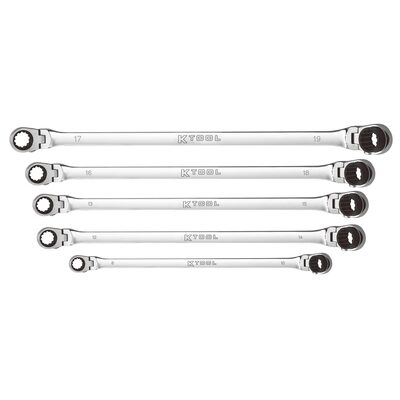 K Tool International Wrench Set 5 Piece Metric Ratcheting Reversible Double Box Flexible Extra Long Universal Spline 90 Tooth