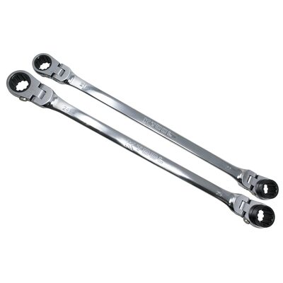 K Tool International Wrench Set 2 Piece Metric Ratcheting Reversible Flexible Extra Long Double Box Universal Spline 90 Tooth