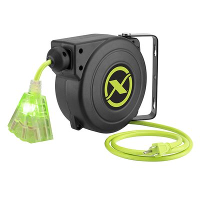 Legacy Manufacturing Flexzilla Retractable Extension Cord Reel, 25', 16/3 AWG SJTOW, Grounded Triple Tap Outlet, Indoor/Dry Locations