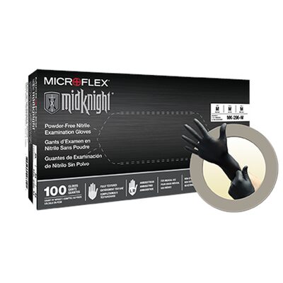 Microflex MIDKNIGHT BLACK PF NITRILE EXAM GLOVES LARGE