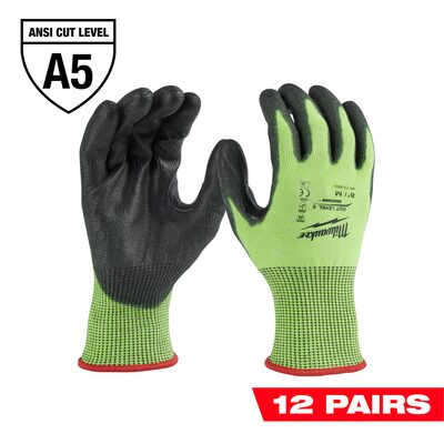 Milwaukee Tool 12 Pair High Visibility Cut Level 5 Polyurethane Dipped Gloves - M
