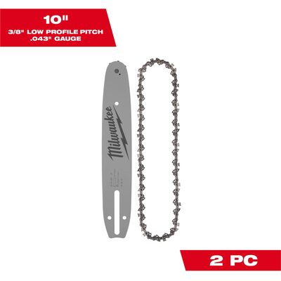 Milwaukee Tool 10" 3/8" LOW PROFILE&trade; Pitch, .043" Gauge Saw Chain and Guide Bar Set