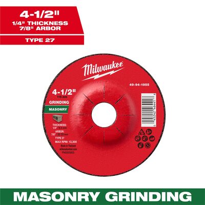 Milwaukee Tool 4-1/2" x 1/4" x 7/8" Masonry Grinding Wheel - Type 27