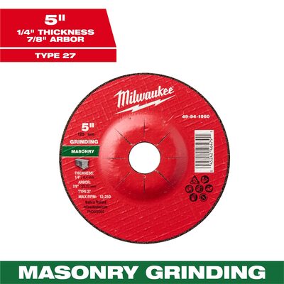Milwaukee Tool 5" x 1/4" x 7/8" Masonry Grinding Wheel - Type 27