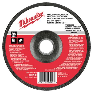 Milwaukee Tool 6" x 1/8" x 5/8-11" Grinding Wheel (Type 27)