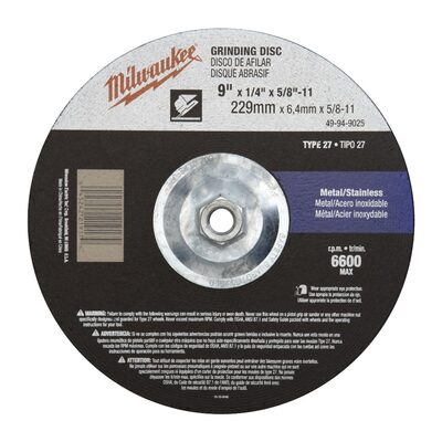 Milwaukee Tool 9" x 1/4" x 5/8-11" Grinding Wheel (Type 27)