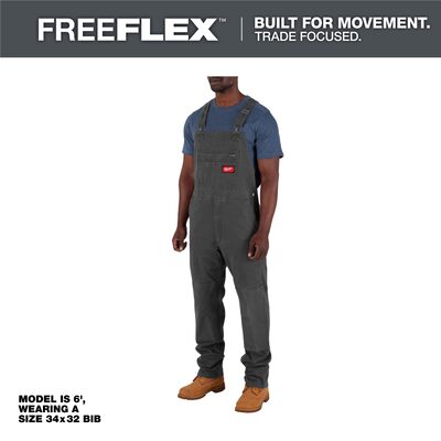 Milwaukee Tool FREEFLEX Unlined Bib Overalls - Gray - Size 38 X 30