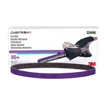 3M Cubitron&trade; II File Belt, 33446, 80+, 1/2 in x 18 in (12.7 mm x 457.2 mm), 10 belts per carton, 5 cartons per case