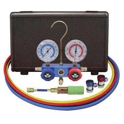 Mastercool Automotive R134a 2-Way Manifold Gauge Set with Mini Dye Injector and Manual Couplers