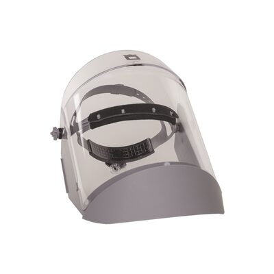OBERON Face Shield with Ratcheting Headgear - Polycarbonate - Window: Clear - With Lower Crown and Shield Extender