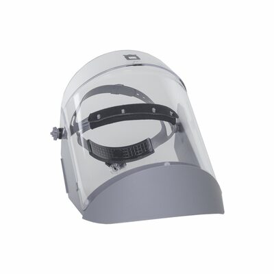 OBERON Face Shield with Ratcheting Headgear - UV Polycarbonate - Window: Clear Anti-Fog Scratch Resistant - With Lower Crown and Shield Extender