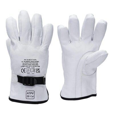 Oberon Gloves - Rubber Electrical Glove Leather Protectors - Class 00 & Class 0 - Size: Regular - 8