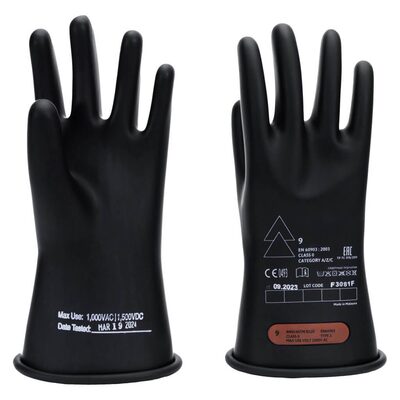 Oberon Gloves - Rubber Electrical - Class 0 - Length: 11" -  Rolled Cuff - Size: Regular - 8