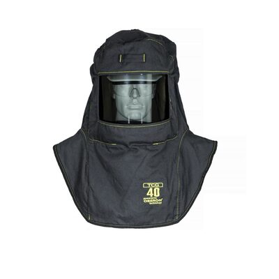 OBERON Hood with A3 Hard Hat Adapters - Arc Flash - 40 Cal TCG - Color: Black - Window: True Color Grey (TCG)