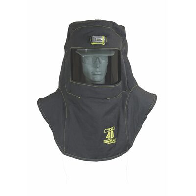 OBERON Hood with Hard Cap - Arc Flash - 40 Cal TCG - With Fresh Air Arc Flash Hood Ventilation System & Light - Color: Black - Window: True Color Grey (TCG)