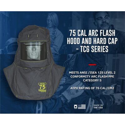 OBERON Hood with Hard Cap - Arc Flash - 75 Cal TCG - Canadian - Color: Black - Window: True Color Grey (TCG)