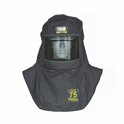 OBERON Hood with Hard Cap - Arc Flash - 75 Cal TCG - With Fresh Air Arc Flash Hood Ventilation System & Light - Color: Black - Window: True Color Grey (TCG)