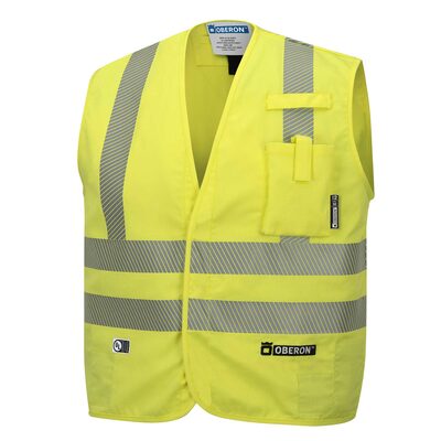 OBERON Safety Vest - Hi-Vis FR/ARC-Rated 7.5 oz 88/12 - Snap Closure - Hi-Vis Yellow - Size: 2XL