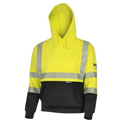 OBERON Hoodie - Hi-Vis 100% FR/Arc-Rated Heavyweight 12 oz Cotton Fleece - Pullover - Black Bottom - Hi-Vis Yellow - Size: L