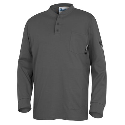 OBERON Henley Shirt - 100% FR/Arc-Rated 7 oz Cotton Interlock - Long Sleeves - Grey - Size: L