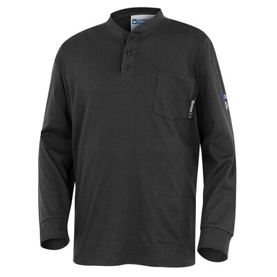 OBERON Henley Shirt - 100% FR/Arc-Rated 7 oz Cotton Interlock - Long Sleeves - Navy - Size: 2XL