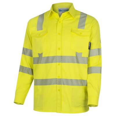 OBERON Button Up Shirt - Hi-Vis FR/Arc-Rated 7.5 oz  88/12 - Hi-Vis Yellow - Size: S