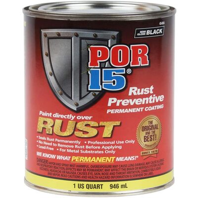 POR-15 INC 45404 High Performance Rust Preventive Permanent Coating, 1 qt, Semi-Gloss Black, 96 sq-ft Coverage