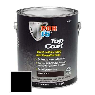 POR-15 INC 45801 Top Coat DTM Paint, 1 gal Can, Gloss Black, Liquid, 30 to 60 min Curing