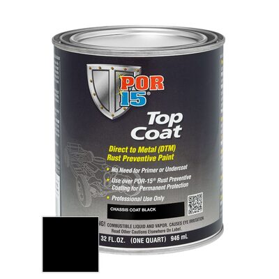 POR-15 INC 45904 Top Coat DTM Paint, 1 qt Can, Chassis Black, Liquid, 30 to 60 min Curing