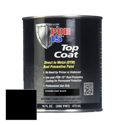 POR-15 INC 45908 Top Coat DTM Paint, 1 pt Can, Chassis Black, Liquid, 30 to 60 min Curing