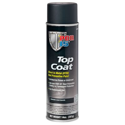 POR-15 INC 45918 Top Coat DTM Paint, 14 oz Aerosol Can, Chassis Black, Liquid, 30 to 60 min Curing