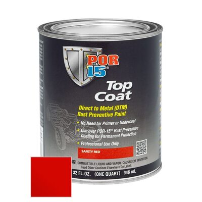 POR-15 INC 46104 Top Coat DTM Paint, 1 qt Can, Safety Red, Liquid, 30 to 60 min Curing