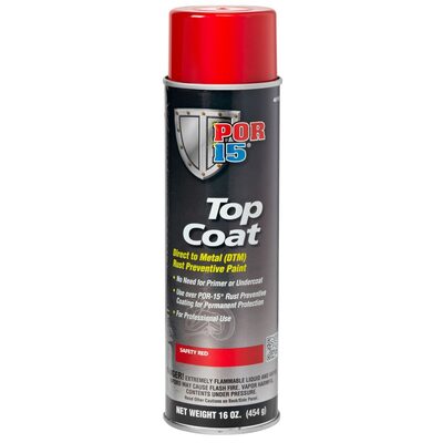 POR-15 INC 46118 Top Coat DTM Paint, 15 oz Aerosol Can, Safety Red, Liquid, 30 to 60 min Curing